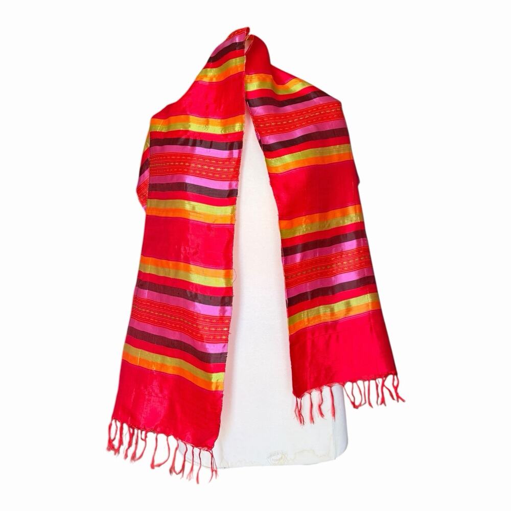 Handwoven Kikoy Cotton Wrap Scarf Colorful Striped Fringe Shawl Vibrant Stripes